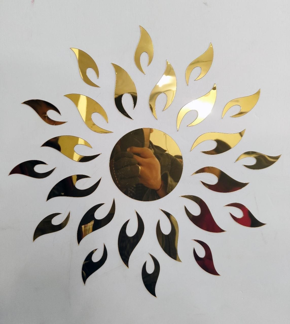 3D Wall Mirror Sticker Sun flame Gold