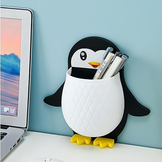 Toothbrush Holder Penguin Wall Mounted Storage Rack, Multi functional Wall Hanging for Makeup Tools Pens Kitchen Chopsticks Bathroom Living Room Storage (2 Pcs Combo)