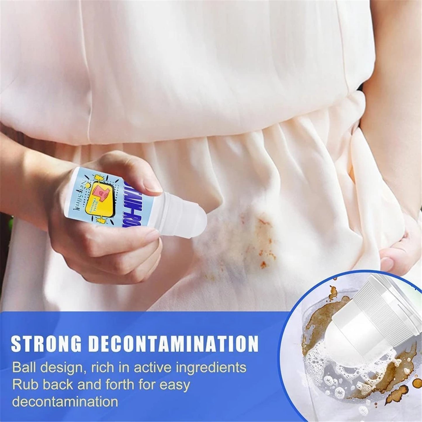 Stain Remover Gel For White Clothes-Roll Bead Fabric Clothes Stain Remover Pan Instant Stain Remover For Cotton Linen Polyester Blended Fabric Denim