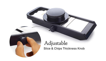 Stainless Steel n Fiber Slicer for Potato, Onion n Vegetable Adjustable Thickness Slicer, with Safety Holder (Black)