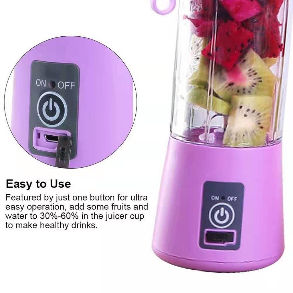 Small Portable Rechargeable with USB 6 Blade Electric Juicer n Smoothie Maker Mixture Blender Shaker for Fruits n Vegetables 380 ML