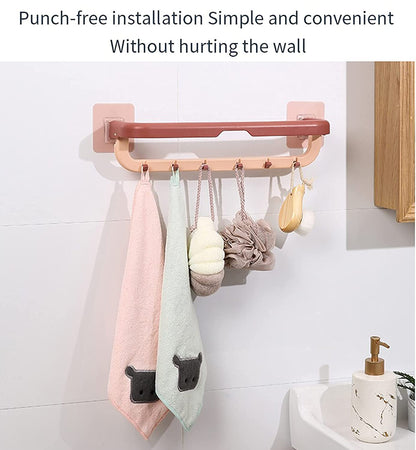 Towel Bar for Bathroom Towel Rack with Shelves Folding Double Layer Plastic Towel Rack with Hooks Wall Mounted Multi functional