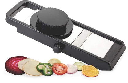 Stainless Steel n Fiber Slicer for Potato, Onion n Vegetable Adjustable Thickness Slicer, with Safety Holder (Black)