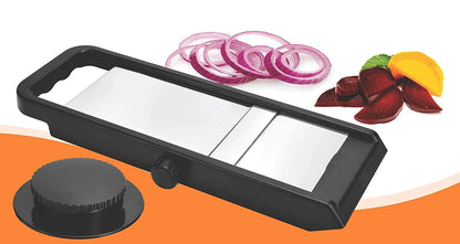 Stainless Steel n Fiber Slicer for Potato, Onion n Vegetable Adjustable Thickness Slicer, with Safety Holder (Black)