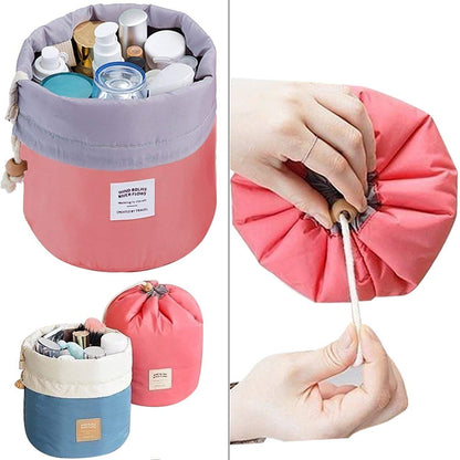 Travel Waterproof Barrel Makeup, Portable Foldable Cases, Bucket Round Storage Organizer Cosmetic Bags